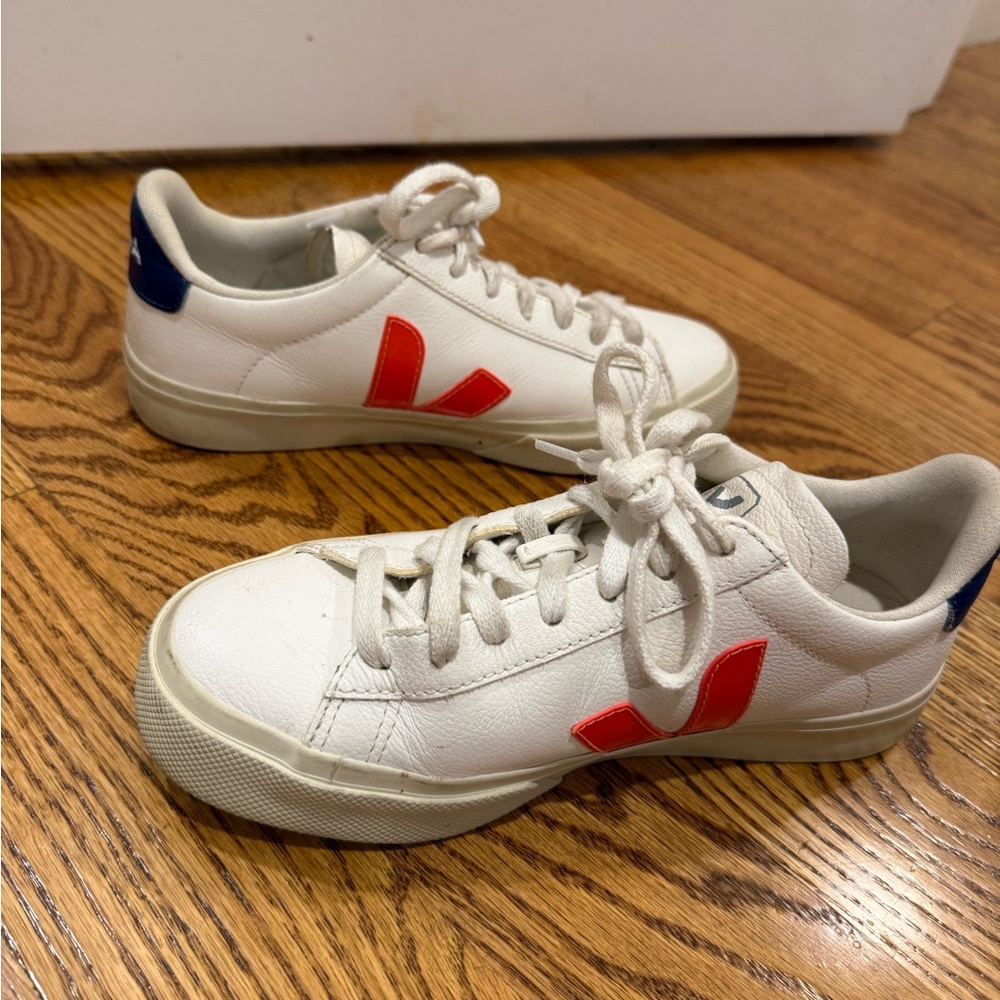 Veja White Sneakers with Red and Navy Details. Size 37